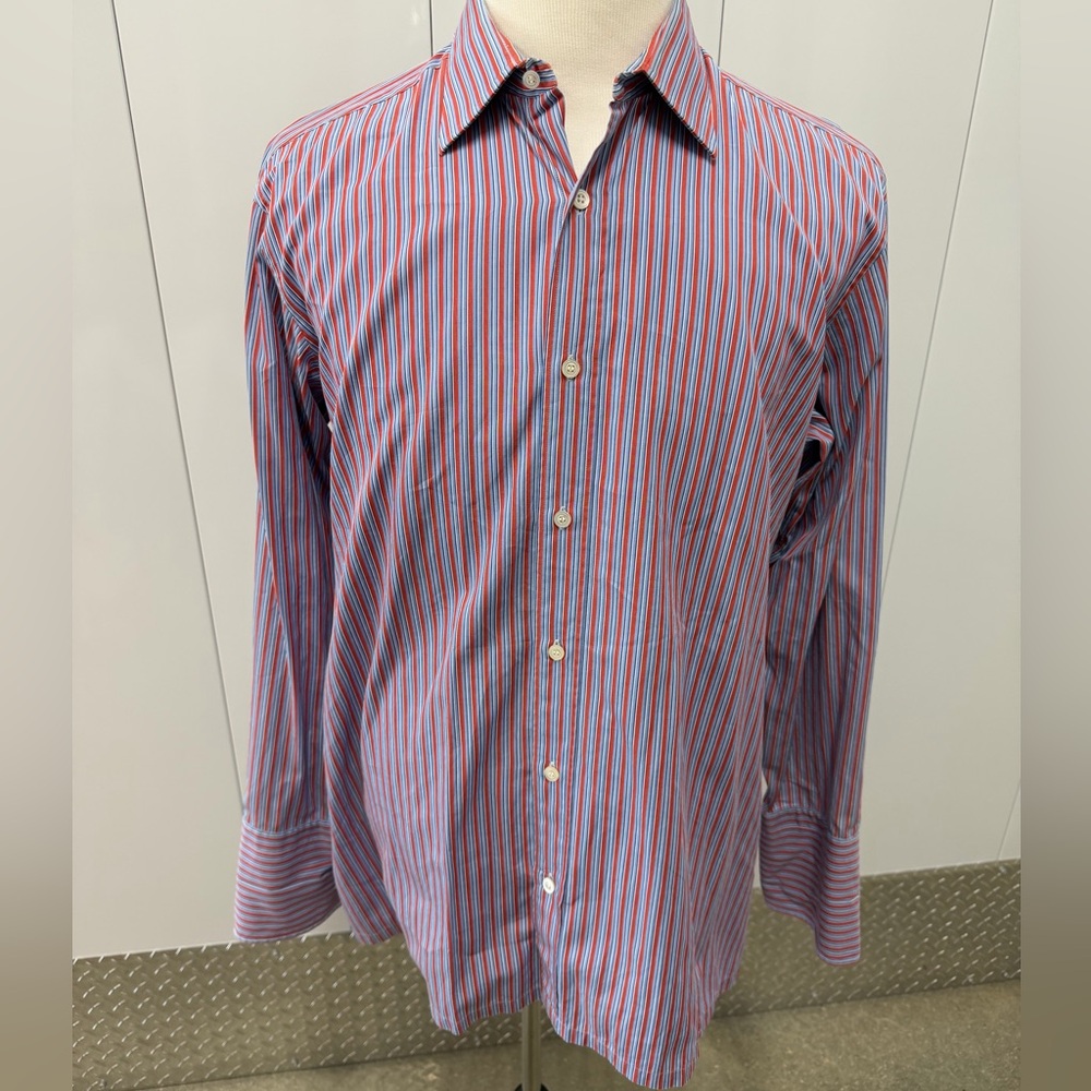 Charvet Dress Shirt Mens Size 42 Red Blue Striped French Cuff Button Down 16.5